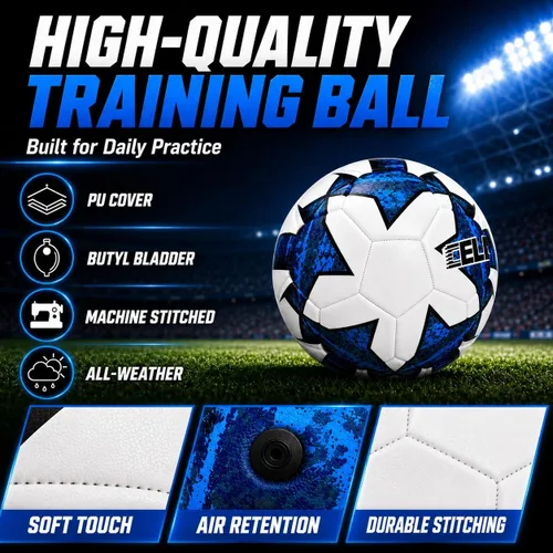 Vista 4 de Balón de fútbol de tamaño 2/3/4/5 con bomba y bolsa, pelota desinflada, paquete de 1, 2 o 3 unidades, color blanco y negro clásico, pelota de fútbol