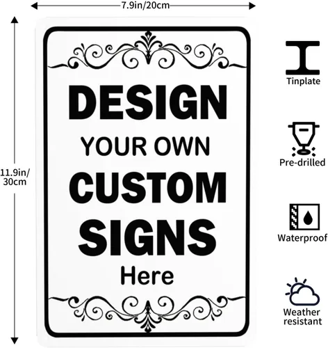 Vista 3 de Letreros personalizados para añadir tu texto, imagen, logotipo, letreros metálicos personalizados para negocios, lugar de trabajo, oficina, hogar