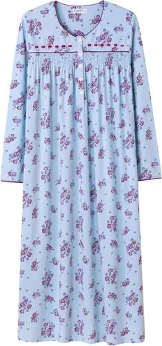 Vista 13 de Keyocean - Camisones para mujer, de algodón suave, cómodo, ligero, bordado, de manga larga, para dormir Azul