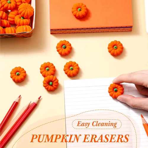Vista 4 de Yexiya 32 piezas de mini borradores de calabaza a granel otoño novedoso lápiz 3D borrador de fiesta de Halloween, papelería para niños, estudiantes