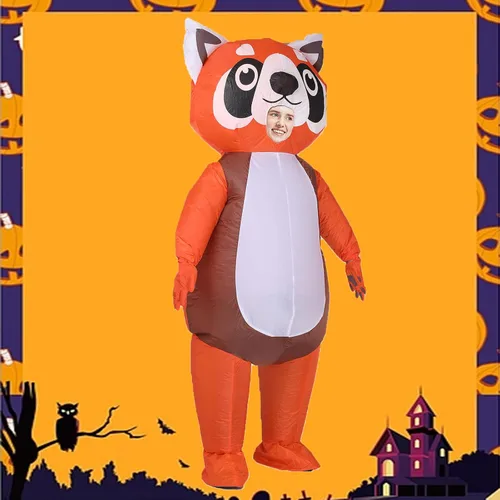 Vista 3 de Disfraz inflable de panda rojo para Halloween, de cuerpo completo, disfraz de animal para cosplay, para mujeres y hombres, fiesta de cosplay