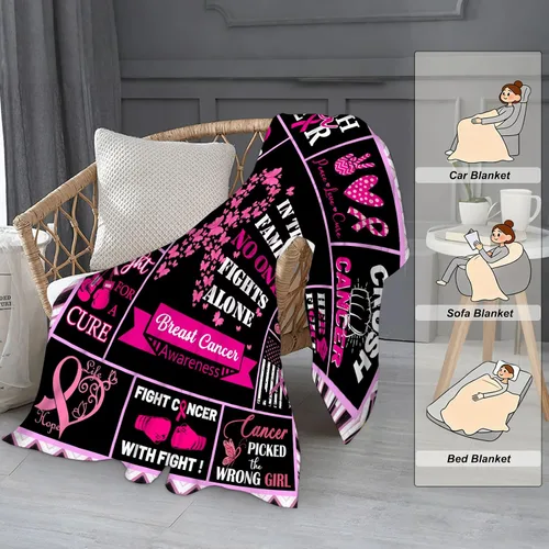 Vista 4 de Manta de cáncer de mama para mujer, regalos para sobrevivientes de cáncer de mama para mujeres, regalos inspiradores para mujer, manta de regalo