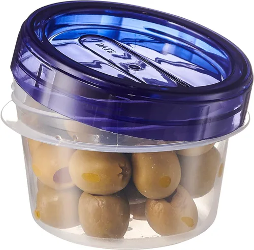 Vista 6 de PLASTICPRO Paquete de 6 Recipientes de Almacenamiento de Alimentos con Tapa Giratoria con Tapa Azul Atornillable - Recipientes Reutilizables de 4 oz