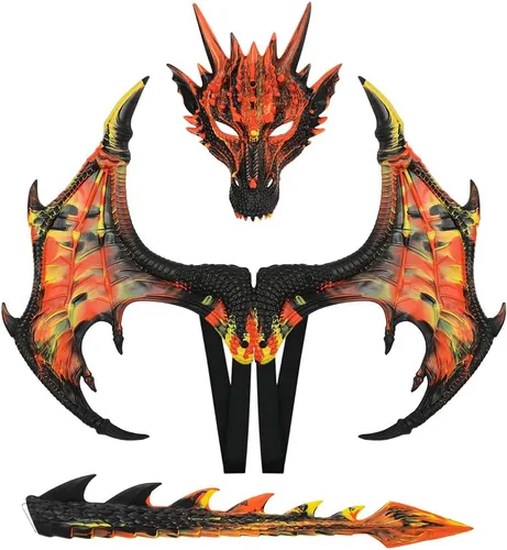 Vista 14 de Himine Alas de dragón Props Cosplay Wing con máscara de cola Negro