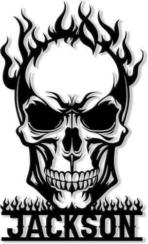 Vista 17 de Letrero de metal personalizado con calavera, letrero colgante de calavera para porche al aire libre, valla de pared con nombre personalizado, patio