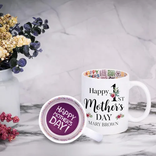 Vista 3 de Regalos para el primer día de la madre, taza de café personalizada con foto y nombre, 11 o 15 onzas, 10 opciones de color, taza personalizada