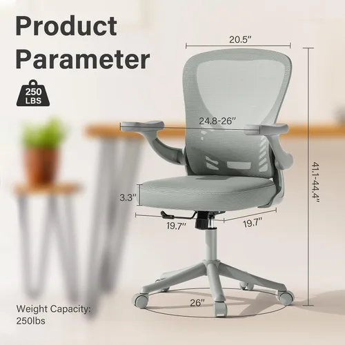 Vista 2 de Ollega Silla de escritorio para computadora con ruedas, silla de oficina de malla con brazos abatibles, soporte lumbar ajustable, silla de Gris