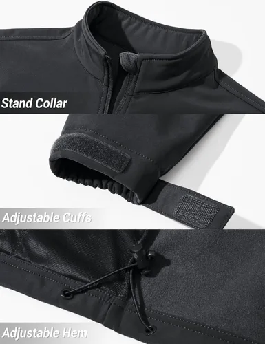 Vista 6 de TACVASEN Chaqueta ligera Softshell para hombre, con forro polar, impermeable, táctica, con cremallera, abrigo de invierno cortavientos casual