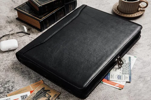 Vista 8 de DUKE&COW Cartera de cuero con carpeta de 3 anillos, folio ejecutivo personalizado, carpeta de cuero grabada, regalo personalizado para hombres