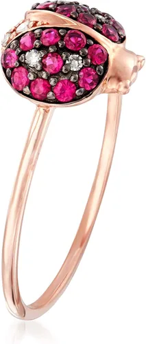 Vista 3 de Ross-Simons 0.30 ct. t.w. Ruby and Diamond-Accented Ladybug Ring in 14kt Rose Gold