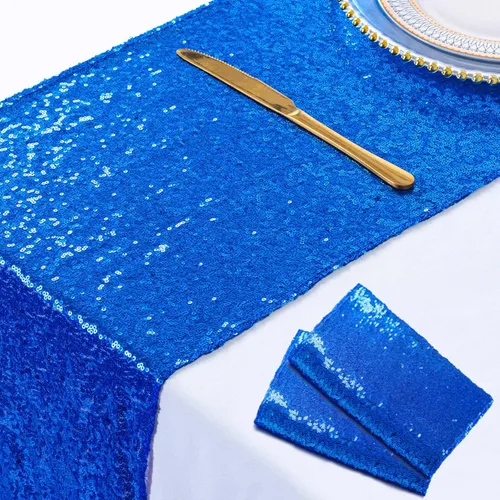 Vista 8 de ShiDianYi - Camino de mesa holográfico de lentejuelas de 12 x 72 pulgadas, azul iridiscente Fondo de boda con purpurina, decoración de fiesta