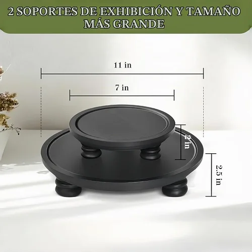 Vista 7 de 2 elevadores de madera para exhibición, decoración de bandeja de madera redonda, soporte de pedestal de granja para interiores, soporte