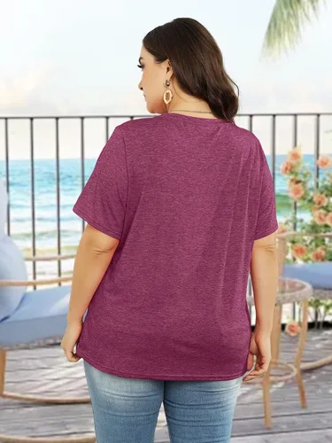 Vista 4 de Camiseta de verano para mujer, talla grande, con diente de león, manga corta, cuello redondo, holgada, casual