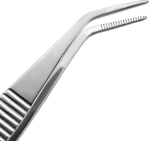 Vista 3 de uxcell Pinzas de acero inoxidable de 5 pulgadas con punta dentada curvada y puntiaguda
