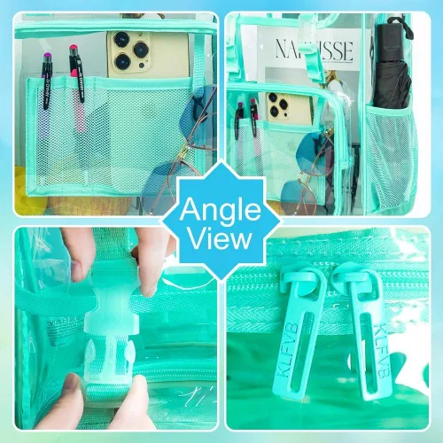 Vista 36 de Mochila transparente, aprobada por el estadio, para niñas y niños, mochila transparente de PVC resistente para mujeres y hombres