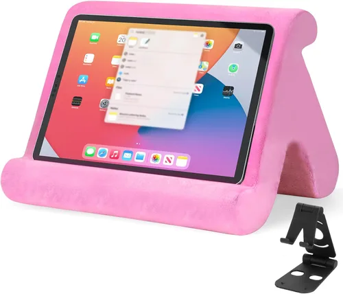 Vista 11 de Soporte universal multiángulo para tableta, soporte suave con soporte de teléfono negro para regazo, rodilla, sofá y cama, compatible con iPad Pro