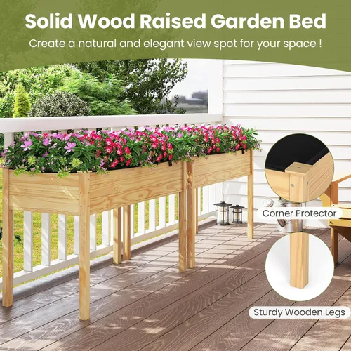 Vista 8 de Giantex Cama de jardín elevada, maceta elevada de madera con forro, cama elevada independiente de 47 x 23 x 30 pulgadas para plantas