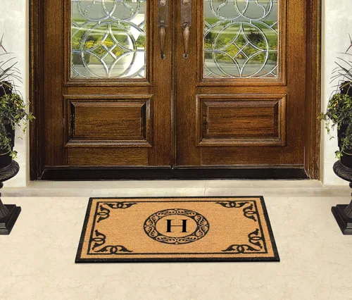 Vista 6 de A1HC - Felpudo con Monograma de Fibra de Coco Natural para Entrada Exterior, Tapetes Tratados Anti-Desprendimiento, Tapete de Entrada de Servicio