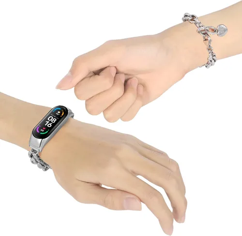 Vista 3 de Compatible con Mi Band 7, correa ajustable de 5.5 a 8.0 pulgadas, correa de acero inoxidable de repuesto para mujeres y hombres, correa de Barcelet