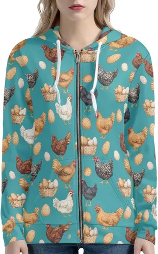 Vista 2 de Showudesigns Sudaderas con capucha y cremallera para mujer XS-5XL Un pollo