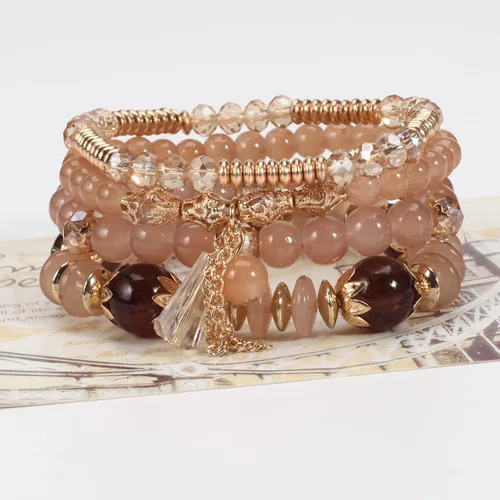 Vista 2 de Pulseras bohemias para mujer, estilo vintage, apilables, con cuentas, joyería elástica para la playa
