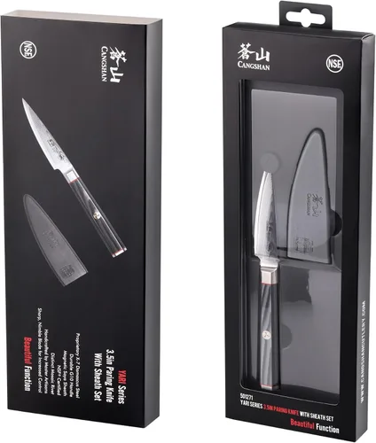 Vista 7 de Cangshan YARI Series 501271 - Cuchillo de pelar de 3.5 pulgadas con funda, acero de Damasco X-7