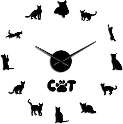 Vista 2 de The Geeky Days Gato doméstico de pelo corto gatos abisinios sin marco, reloj de pared de bricolaje grande mudo pegatinas de pared Etiopía gato sala