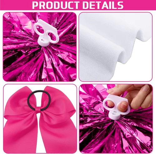 Vista 4 de Conjunto de 6 piezas de disfraz de animadora para niñas, disfraz de animadora para Halloween, cumpleaños, color rosa