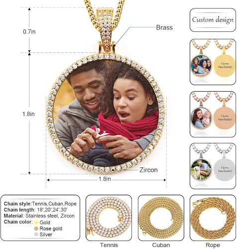 Vista 2 de TUHE - Dije de 18 quilates y brillantes personalizable para fotografía y recuerdo dije estilo Hip-Hop para hombre y mujer cadena TenisLazo Cubana