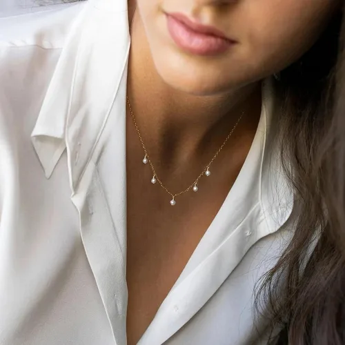 Vista 2 de Collner Delicado collar de perlas chapado en oro de 14 quilates, bonito collar de perlas individuales elegante gargantilla de perlas pequeñas