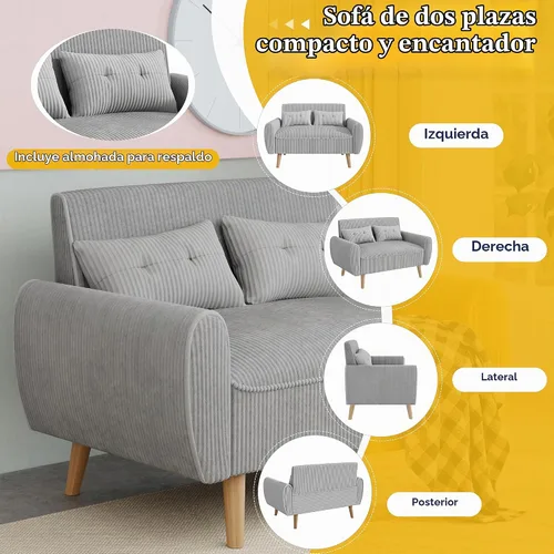 Vista 4 de JAMFLY Sofá biplaza pequeño de 47 pulgadas, sofá compacto de 2 asientos con patas cónicas, muebles tapizados gris claro, marco de madera maciza
