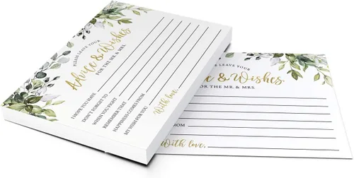 Vista 3 de Printed Party Consejos y deseos de boda, Greenery Bridal Shower, 50 tarjetas