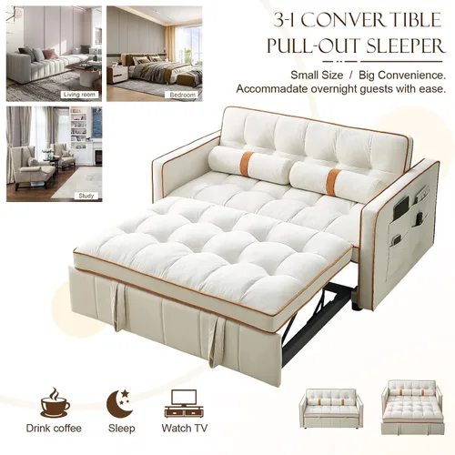 Vista 6 de Sofá cama extraíble, sofá cama de 55.5 pulgadas, con bolsillo lateral, respaldo ajustable y almohada de cintura, adecuado para espacios pequeños