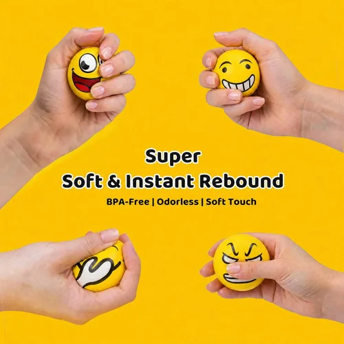 Vista 2 de LovesTown Mini bolas antiestrés, 36 bolas de 2 pulgadas con cara sonriente para apretar, color amarillo, divertidas, de espuma, juguetes