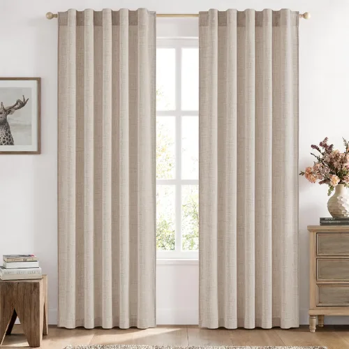 Vista 15 de MIULEE - Cortinas de lino sintético de 96 pulgadas de largo, 2 paneles, cortina semitransparente natural con pestaña trasera, bolsillo para barra