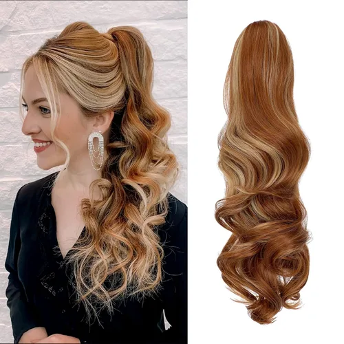 Vista 16 de Extensión de cola de caballo con clip, de 18 pulgadas, 20 pulgadas, rizada, ondulada, recta, cola de caballo larga con clip, para mujer, rubio ceniza