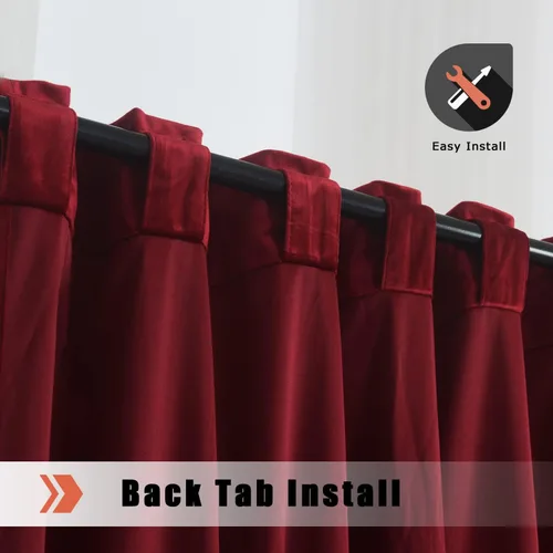 Vista 4 de [Usado] Cortinas de terciopelo rojo burdeos elegantes para ventana de sala de estar, 84 pulgadas de largo, oscurecimiento de habitación, pestaña