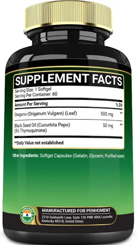Vista 8 de 550 mg Aceite de Orégano con Aceite de Semilla Negra - 60 Cápsulas Blandas