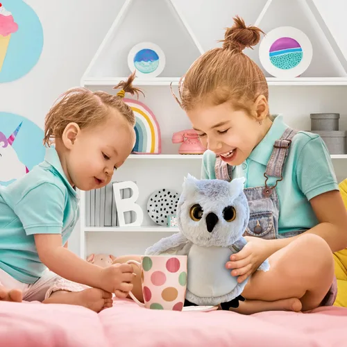 Vista 5 de DolliBu - Peluche de búho – Animal de peluche súper suave, lindo pájaro de vida silvestre gris, adorable animal de peluche esponjoso para niños