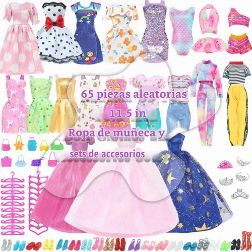 Vista 2 de Juego de 65 piezas de ropa y accesorios para muñecas Ropa de muñeca