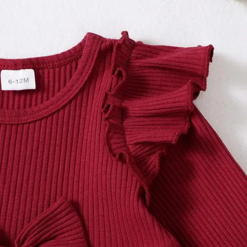 Vista 4 de YALLET Conjunto de ropa de bebé niña con volantes y pantalones de mezclilla rasgados