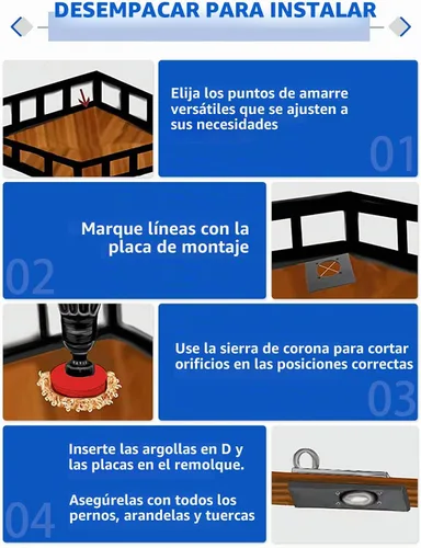 Vista 4 de Paquete de 4 anclajes de amarre de anillo en D empotrados, resistente