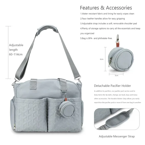 Vista 6 de Bolsa para extractor de leche – Bolsa de pañales para bebé con funda para laptop y bolsillo de aislamiento, se adapta a la mayoría de extractores