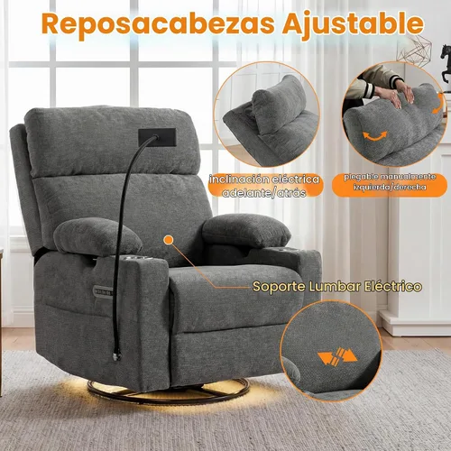 Vista 6 de FiveWillowise Mecedora eléctrica para guardería con brazos ajustables y Gris oscuro
