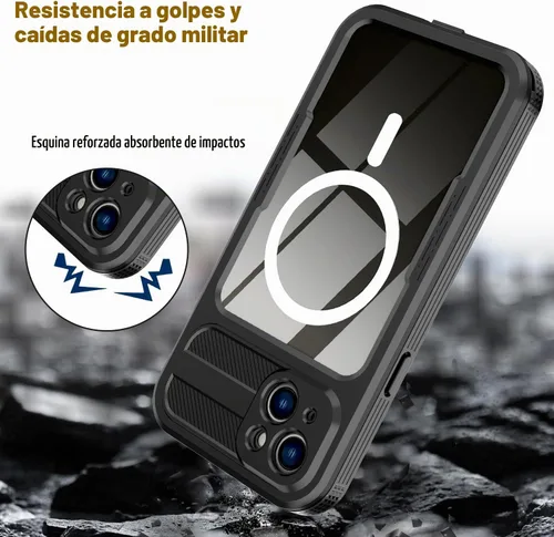 Vista 3 de Funda impermeable para iPhone 15 Plus, protector de pantalla integrado, a prueba de golpes, a prueba de nieve, a prueba de polvo, funda protectora