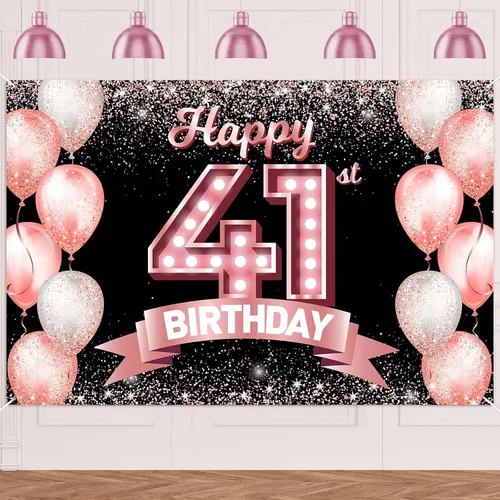 Vista 365 de Cartel de feliz cumpleaños décimo oro rosa, telón de fondo, saludos a 10 años, globos de confeti, decoración temática para niñas de 10 años