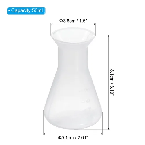 Vista 2 de PATIKIL Erlenmeyer Frasco de plástico de 1.7 fl oz, 1 paquete de frasco cónico de boca ancha para laboratorio, transparente