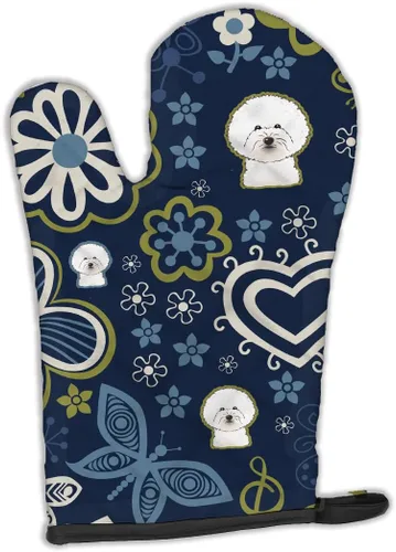 Vista 47 de Caroline's Treasures BB5095OVMT - Manopla de horno con diseño de flores azules afganas, resistente al calor, grueso para sartenes calientes y horno