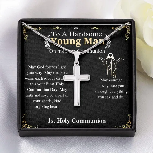 Vista 7 de Significativo Jewelry Gifts - Collar de cruz, regalo de primera comunión para hombres Regalo de confirmación para niños con tarjeta de mensaje