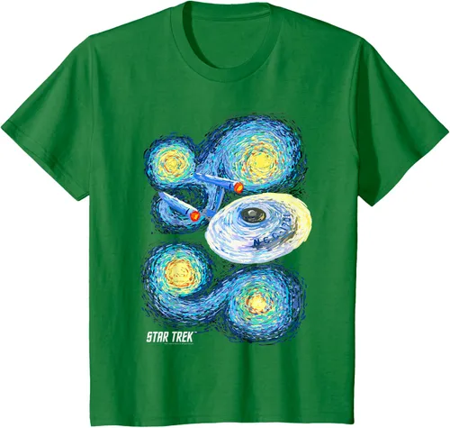 Vista 34 de Star Trek Camiseta de pintura de noche estrellada de la serie original, Negro, S